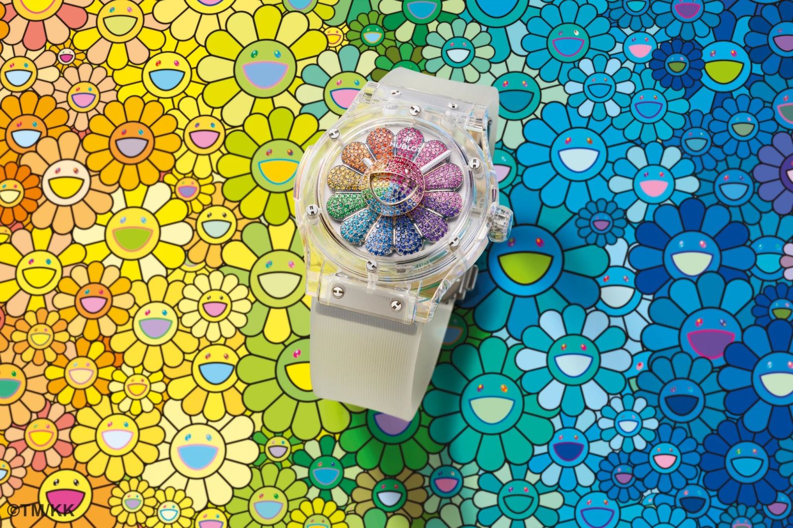 đồng hồ hublot bông hoa mặt cười kaikai kiki rainbow 