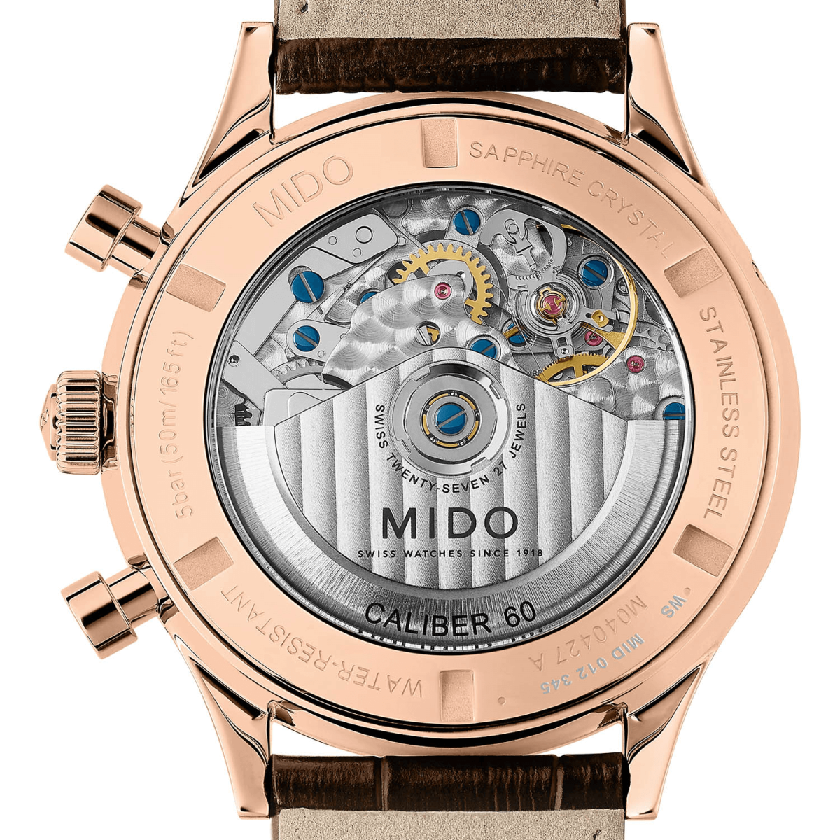 mặt lưng đồng hồ mido multifort patrimony chronograph mới 